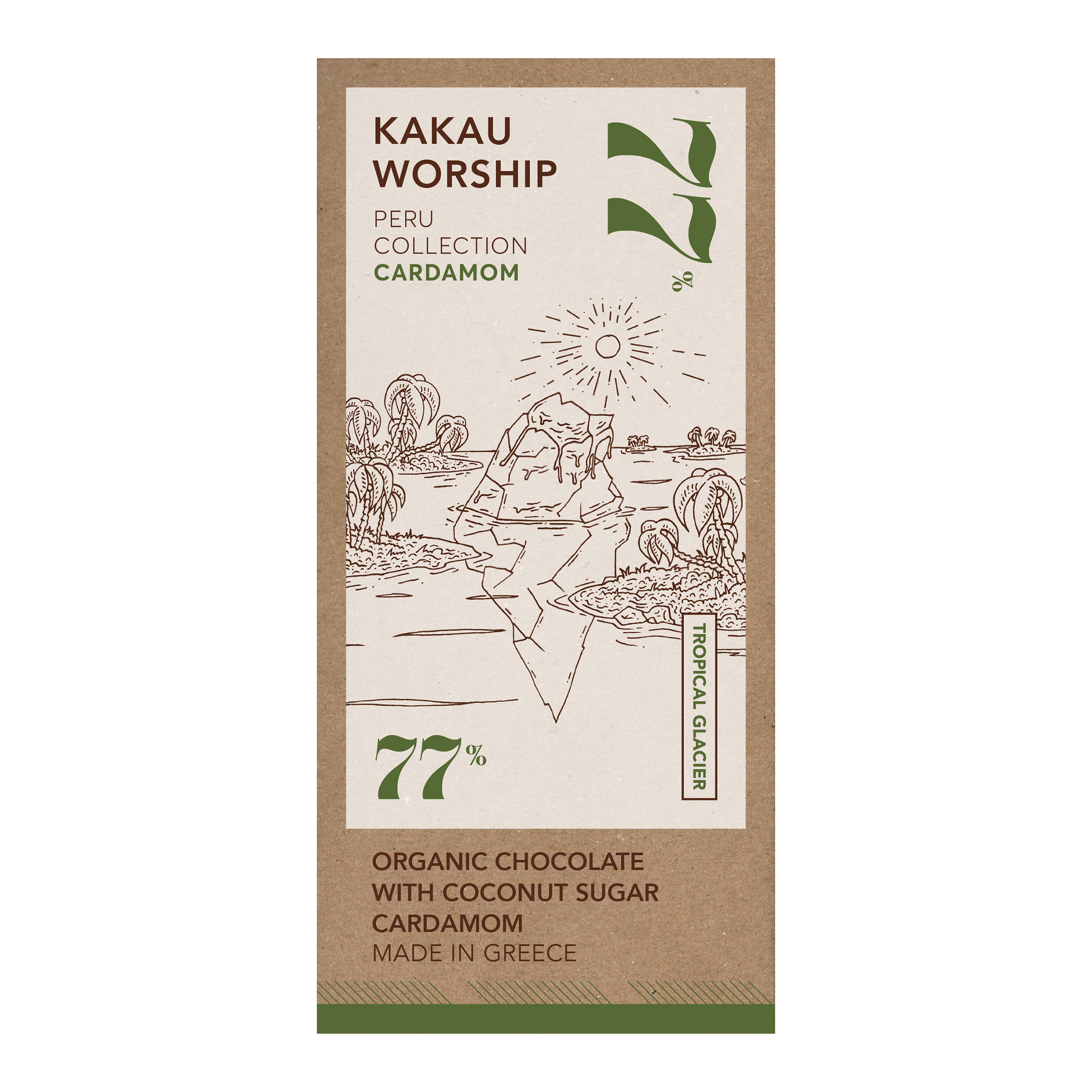 Organic Chocolate Peru Collection 77% with Cardamom Kakau Worship 75gr